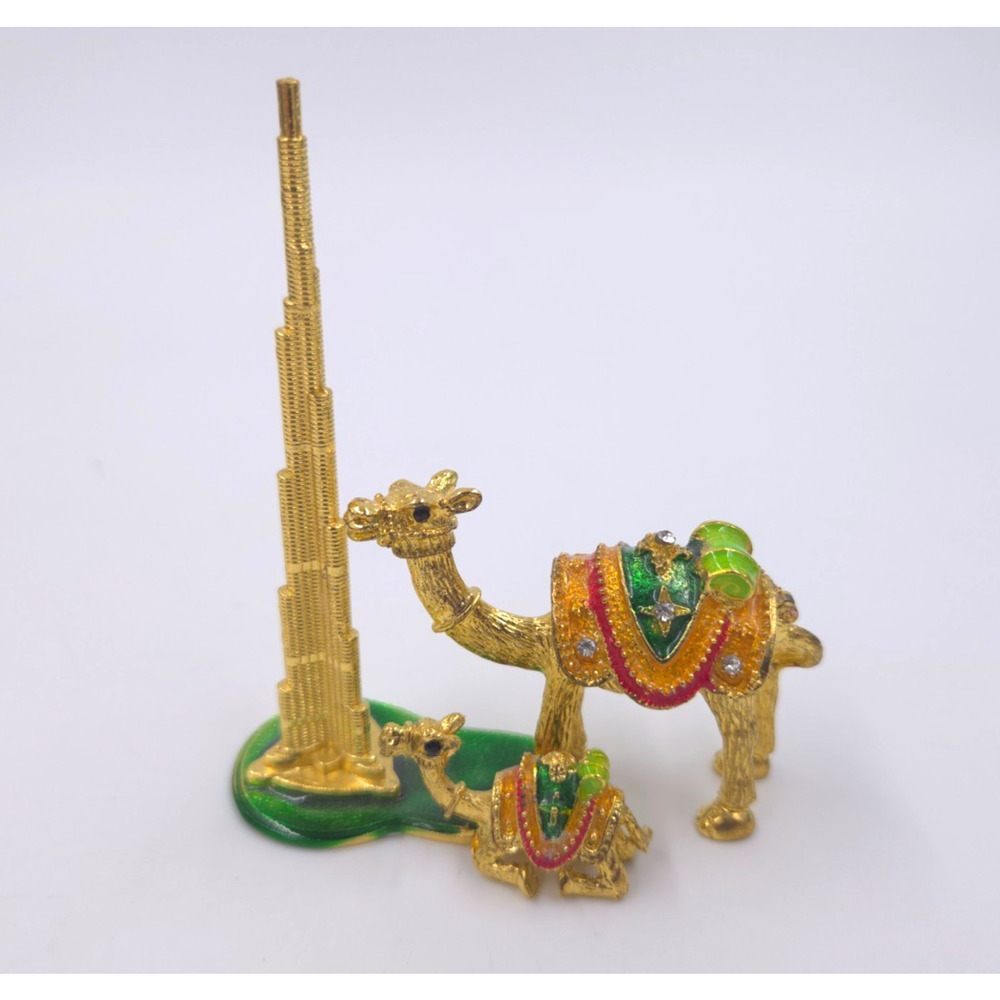 United Arab Emirates Dubai Souvenir Burj Khalifa Camel Metal Enameled Gold Jewel